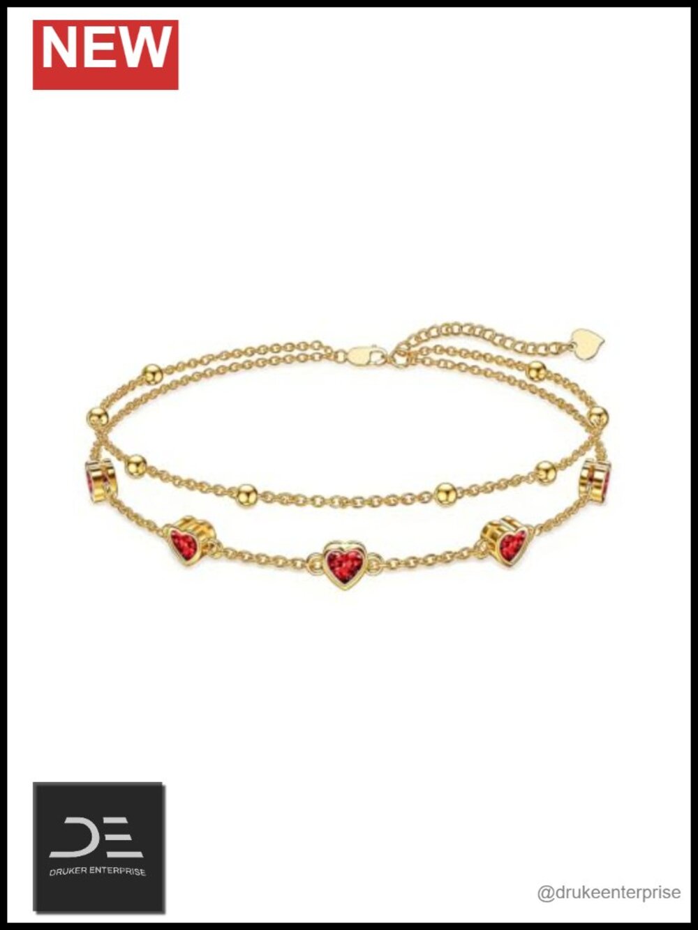 18K Yellow Gold Plated Birthstone Anklet Bracelet Heart Charm Women's Jewelry